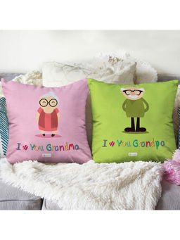 Indigifts - Love You Grandpa Grandma Cushions with Filler Multicolour Set 2 (12X12 Inches)