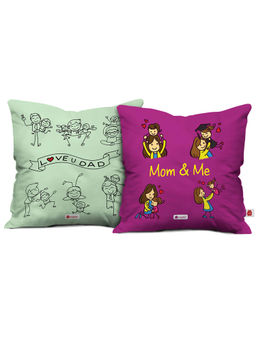 Indigifts - Mom Dad Mom & Me Best Dad Cushion Cover with Filler Set of 2 (12X12 Inches)