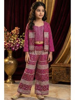 Lagorii - Pink Heavy Embroidered Top Jacket with Palazzo