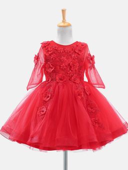 Mark & Mia - Half Sleeves Corsage Party Dress - Red