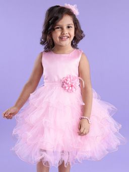 Mark & Mia - Sleeveless Solid Colour Layered Party Dress - Pink