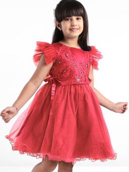 Mark & Mia - Frill Sleeves Knee Length Party Dress - Red