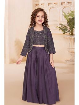 Lagorii - Royal Purple Embroidered Top Palazzo with Jacket