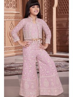 Lagorii - Blush Pink Thread Embroidered Top Palazzo with Jacket