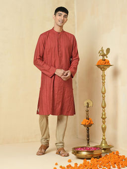 Fabindia - Viscose Tussar Stripes Slim Fit Long Kurta