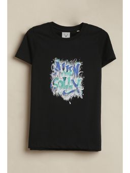 Allen Solly - Boys Black Graphic Print Crew Neck T-Shirt