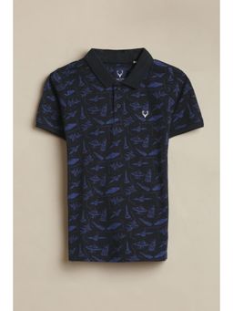 Allen Solly - Boys Black Print Collar Neck Polo T-Shirt