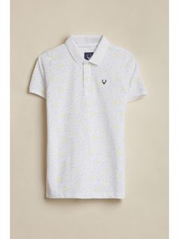 Allen Solly - Boys White Print Collar Neck Polo T-Shirt