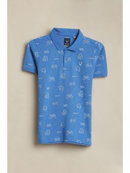 Allen Solly - Boys Blue Print Collar Neck Polo T-Shirt