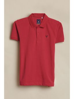 Allen Solly - Boys Red Solid Collar Neck Polo T-Shirt