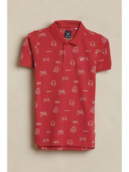 Allen Solly - Boys Red Print Collar Neck Polo T-Shirt