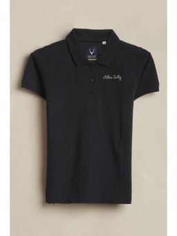 Allen Solly - Girls Black Solid Casual Polo T-Shirt