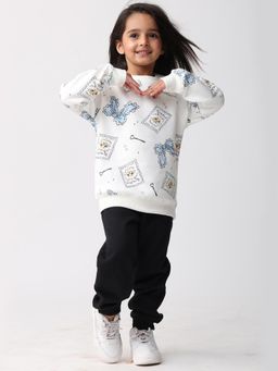 ANTHRILO - Bow Key Cat Girls Fleece Black Sweatshirt With Joggers