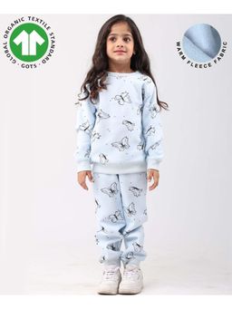 ANTHRILO - Butterfly Blue Fleece Girls Sweatshirt With Joggers