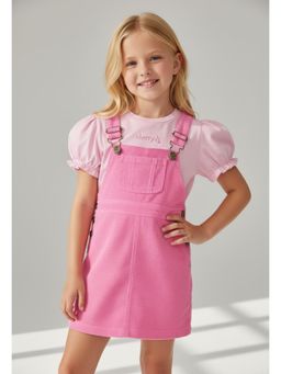 CHERRY CRUMBLE BY NITT HYMAN - Pink Cotton Dungaree With T-Shirt