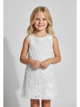 CHERRY CRUMBLE BY NITT HYMAN - White A Line Sequins Dress For Girls