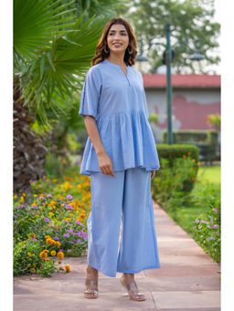 NAVYAS FASHION - Mist Blue Solid Printed Cotton Co-Ord (Set of 2)
