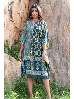 NAVYAS FASHION - Teal Green Designer Block Print Kaftan Dress