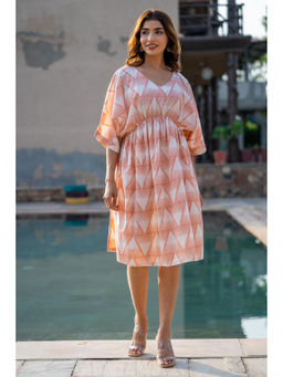 NAVYAS FASHION - Parafit Peach Block Printed Kaftan