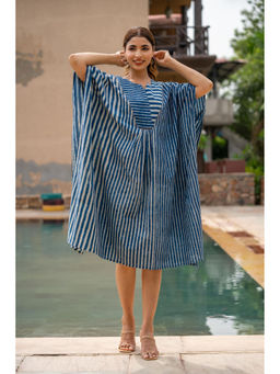 NAVYAS FASHION - Indigo Striped Block Printed Kaftan