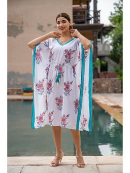 NAVYAS FASHION - White Floral Block Printed Kaftan