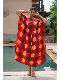 NAVYAS FASHION - Red Polka Block Printed Kaftan Dress