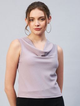 Carlton London - Women Casual Lilac Cowl Neck Solid A-Line Top