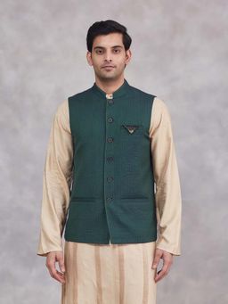Fabindia - Green Wool Nehru Jacket