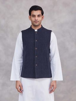 Fabindia - Blue Wool Hand Woven Nehru Jacket
