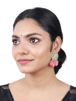 Estele - Gold Plated Floral Designer Gehena Drop Earrings with Mint Pink Beads for Women