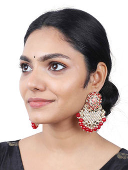 Estele - Gold Plated Fascinating Gehena Drop Earrings with Ruby Beads for Girls & Women