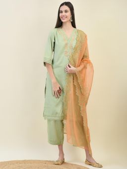 Shree - Women Green Kurta with Comfort Pant and Dupatta (Set of 3)
