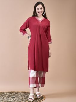 Shree - Women Liva Maroon Solid Kurta with Cotton Comfort Pant (Set of 2)