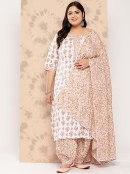 Extra love by Libas - White Printed Cotton Straight Kurta Sets for Women