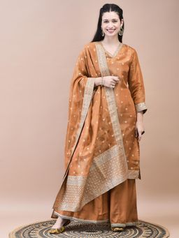 Shree - Women Dola Rust Solid Kurta with Palazzo and Dupatta (Set of 3)