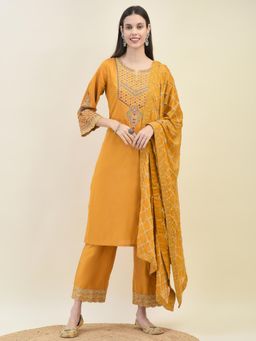 Shree - Women Mustard Kurta with Comfort Pant and Dupatta (Set of 3)