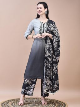 Shree - Women Muslin Grey Kurta with Comfort Pant and Dupatta (Set of 3)