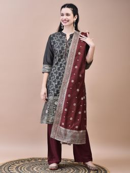 Shree - Women Grey Woven Kurta with Comfort Pant and Dupatta (Set of 3)