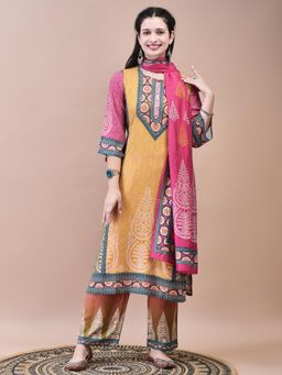 Shree - Women Liva Print Kurta with Comfort Pant and Chanderi Dupatta (Set of 3)