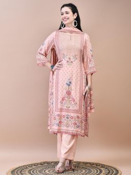 Shree - Women Muslin Peach Floral Print Kurta with Comfort Pant and Dupatta (Set of 3)