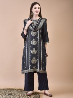 Shree - Women Dola Grey Woven Kurta with Comfort Pant and Dupatta (Set of 3)