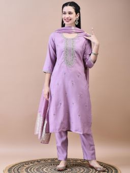 Shree - Women Chanderi Lavender Kurta with Comfort Pant and Dupatta (Set of 3)