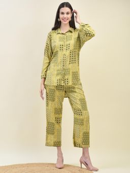 Shree - Women Liva Olive Geometric Print Co-Ord (Set of 2)