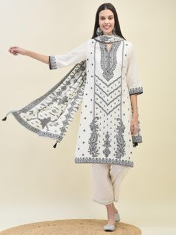 Shree - Women Off White Solid Kurta with Comfort Pant and Dupatta (Set of 3)