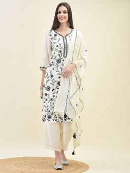 Shree - Women Off White Kurta with Comfort Pant and Dupatta (Set of 3)