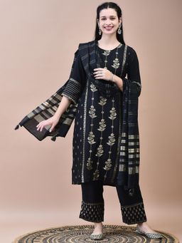 Shree - Women Dola Black Woven Kurta with Comfort Pant and Dupatta (Set of 3)