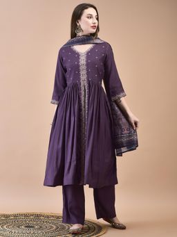 Shree - Women Purple Kurta with Comfort Pant and Dupatta (Set of 3)