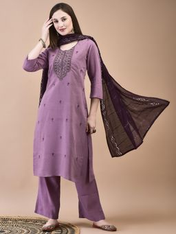 Shree - Women Purple Kurta with Comfort Pant and Chanderi Dupatta (Set of 3)