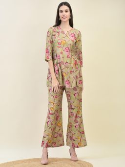 Shree - Women Viscose Green Tropical Print Co-Ord (Set of 2)