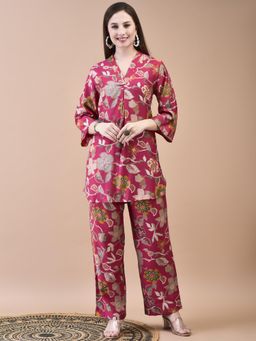 Shree - Women Liva Pink Floral Print Co-Ord (Set of 2)